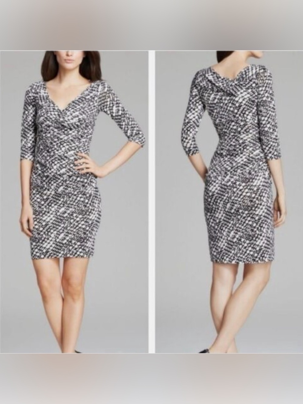 DVF Diane von Furstenberg BENTLEY Asymmetric Black White Mod 100% Silk Dress